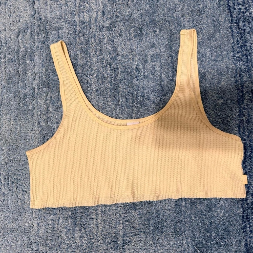 Aritzia waffle yellow crop top